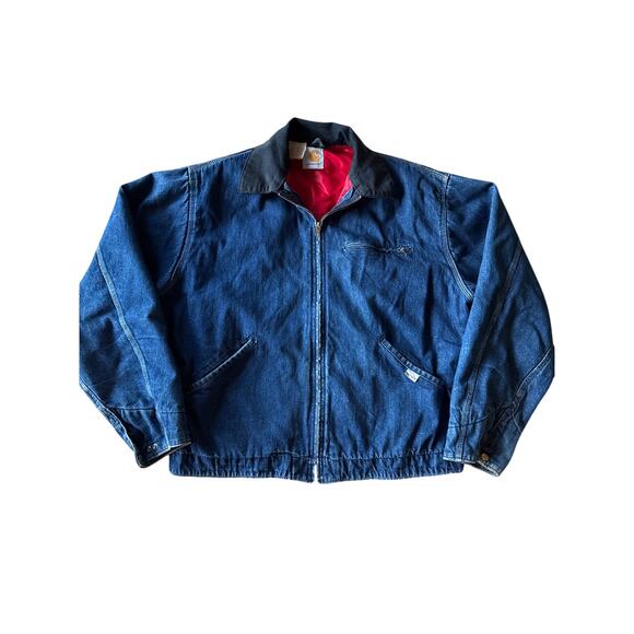 Vintage Carhartt Detroit 80LJ 80’s USA Made Denim Bloody Guts L Trucker Jacket - Picture 2 of 9